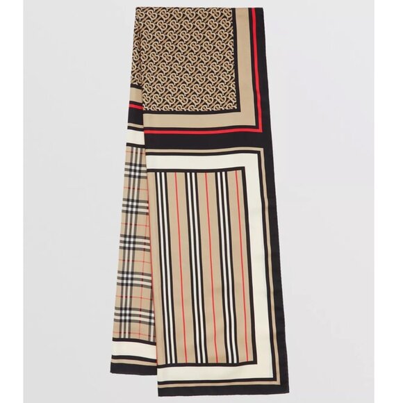 Burberry Montage Print Silk Twill Scarf Archive Beige - Picture 16 of 16